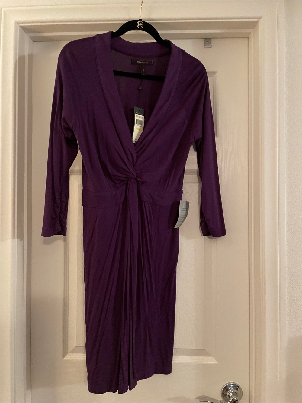 BCBGMaxAzria Purple Knot-Front Long Sleeve Dress